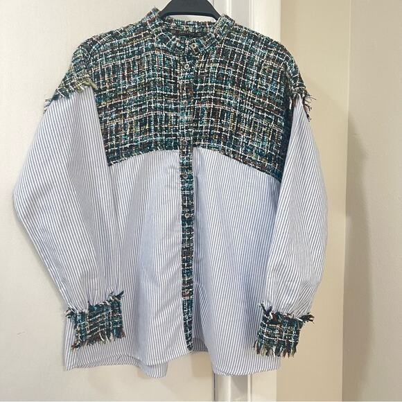 Zara Tweed Striped Button Down Shirt Size Extra Small XS - Picture 8 of 13